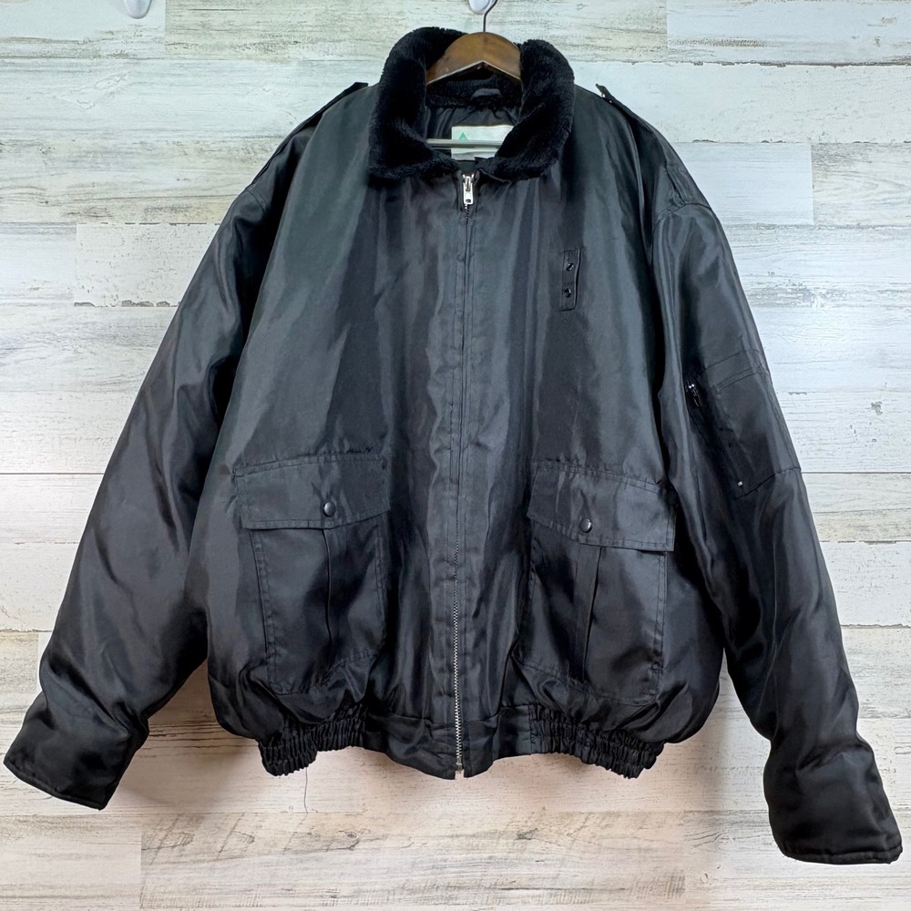 Advantex Inc Mens‎ 3XL Black Heavy Lined Bomber Jacket Fur Collar